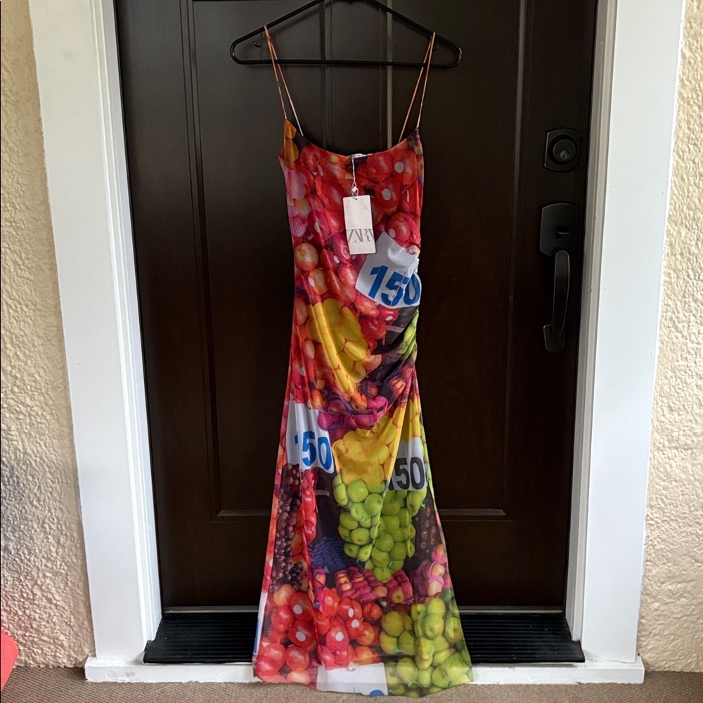 NWT Zara Fruit Stand Mesh Midi /Maxi Dress Size Small - Picture 4 of 12